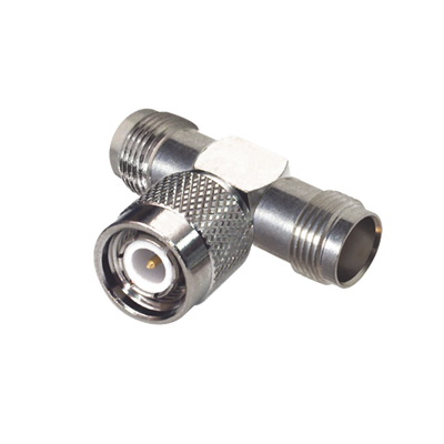 [RFT-1228] Adaptador en T de TNC Macho a Doble TNC Hembra, Níquel/ Oro/ Teflón.
