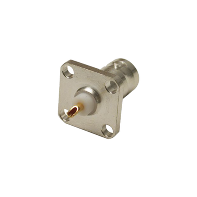 [RFB-1115-S] Conector BNC Hembra para Chasis, 4 Perforaciones con 12.7 mm, Plata/ Oro/ Teflón.