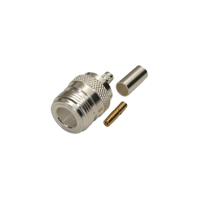 [RFN-1029-SX] Conector N Hembra, de Anillo Plegable para Cables LMR-240, RG-8/X, 9258, Niquel/Oro/Teflón.