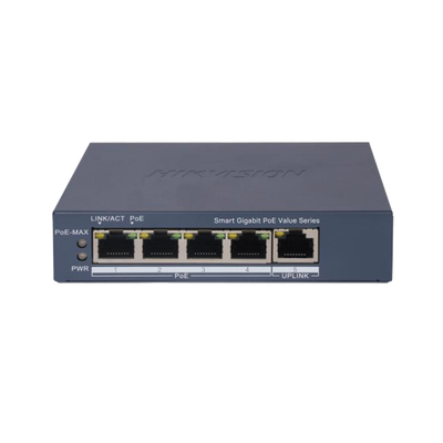 [DS-3E1505P-EI/M] Switch Gigabit PoE+ / Monitoreable / 4 Puertos 1000 Mbps PoE+ / 1 Puerto 1000 Mbps Uplink / Configuración Nube Hik-PartnerPro / Modo Extendido hasta 300 Metros / 45 Watts