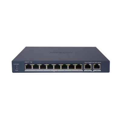 [DS-3E1510P-EI/M] Switch Gigabit PoE+ / Administrable / 8 Puertos 1000 Mbps PoE+ / 2 Puertos 1000 Mbps de Uplink / Configuración Nube Hik-PartnerPro / Modo Extendido hasta 300 Metros / 60 W