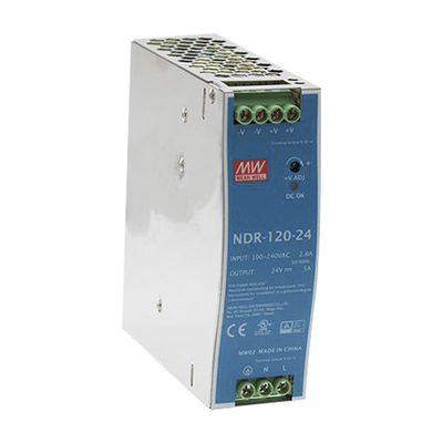 [NDR-120-24] Fuente de poder industrial para riel DIN / 120W / 24Vcc / 5A / Entrada: 90-264Vca