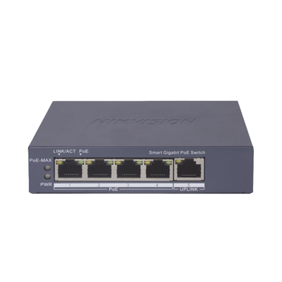 [DS-3E1505P-EI] Switch Gigabit PoE+ / Administrable / 4 Puertos 1000 Mbps PoE+ / 1 Puerto 1000 Mbps Uplink / Configuración Nube Hik-PartnerPro / Modo Extendido hasta 300 Metros / 60 Watts