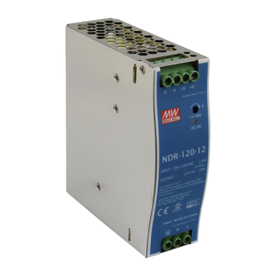 [NDR-120-12] Fuente de poder industrial de 120 W, salida 12 Vcc, entrada 90~264 VCA, para montaje en riel DIN,