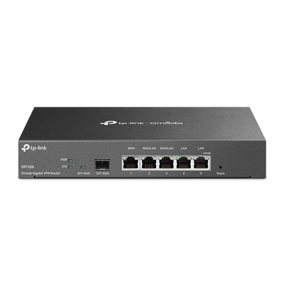 [ER7206] Router Omada VPN / SDN Multi-WAN Gigabit / 1 Puerto WAN SFP Gigabit / 1 Puerto WAN RJ45 Gigabit / 2 Puertos LAN RJ45 Gigabit / 2 Puertos Configurables LAN/WAN / 150,000 Sesiones Concurrentes / Administración Centralizada Omada o Stand-Alone