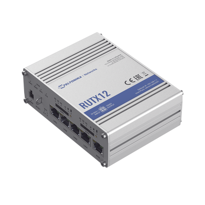[RUTX12] Router Industrial Dual LTE Cat 6 / 600 Mbps / 5 Puertos Gigabit / WiFi 5 / Doble SIM / GNSS / PoE / -40°C a 75°C