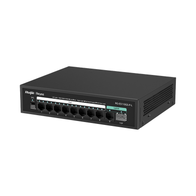 [RG-ES110GS-P-L] Switch PoE+ no Administrable, hasta 120 Watts, no administrable, 8 puertos PoE+, 2 Uplink Gigabit Ge / SFP