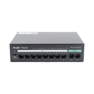 [RG-ES110FG-P] Switch PoE+ no Administrable, hasta 110 Watts, 8 puertos PoE+ 10/100 y 2 Uplinks Gigabit 1G