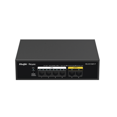 [RG-ES106F-P] Switch PoE+ no Administrable, 6 Puertos 10/100 Mbps, hasta 54 Watts