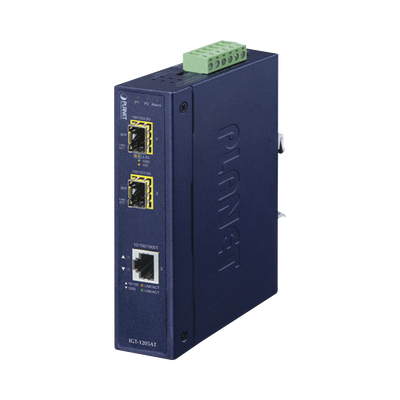 [IGT-1205AT] Convertidor de Medios Industrial de 1 Puerto Ethernet 10/100/1000 Base-T a 2 Puertos SFP 100/1000/2500 Base-X
