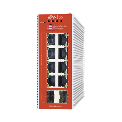 [WI-PCMS310GF-I] Switch L2+ PoE Industrial / Administración Cloud-Web-CLI / 8 Puertos PoE af/at 100/1000 Mbps / 2 Puertos SFP Gigabit / Presupuesto PoE 120 W / Protocolo ERSP (redundancia enlaces)