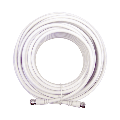 Jumper Coaxial con Cable Tipo RG-6 en Color Blanco de 6.09 Metros (20 Pies) de Longitud y Conectores F Macho en Ambos Extremos. 75 Ohm de Impedancia.