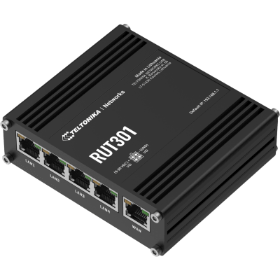 [RUT301] Router Industrial con 5 Puertos Ethernet / RutOS Seguro y Avanzado / Firewall y VPN Integrados / I/O Digital / Administración Remota RMS