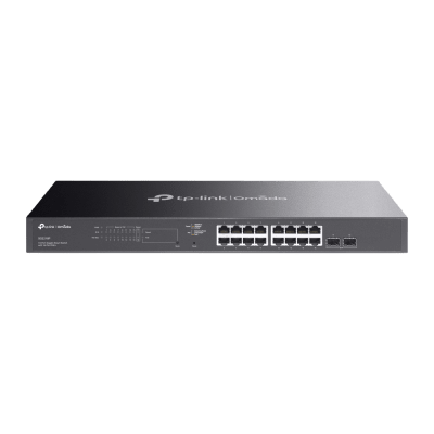 [SG2218P] Switch Smart Omada 18 Puertos Gigabit / 16 Puertos PoE+ 802.3af/at / 2 Ranuras SFP Gigabit / Presupuesto PoE 150 W / Switching 36 Gbps / Enrutamiento Estático L2+ / Gestión Cloud SDN / Fanless / Montable en Rack