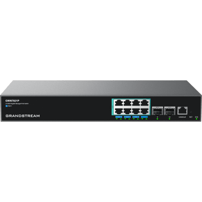 [GWN7821P] Switch PoE Multigigabit Capa 3 / 8 Puertos Ethernet 2.5 G / 2 Puertos SFP+ / PoE++ Dinámico / IPv6 e IPv4 / VLAN Avanzada / QoS / Stacking hasta 4 Dispositivos / Administración Local y en la Nube