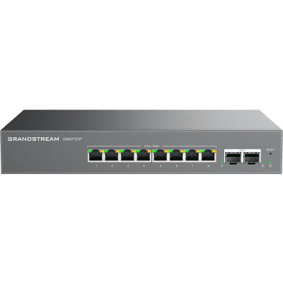 [GWN7721P] Switch L2 Lite Administrable de 10 Puertos / 8 Puertos Ethernet 2.5 Gigabits / 2 Puertos SFP+ 10 Gigabits / PoE+ 802.3af/at / VLAN 802.1Q / QoS / IGMP Snooping / Montaje en Escritorio o Pared