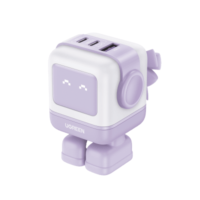 [35314B] Cargador RobotGaN de 65W Serie UNO | 3 Puertos de Carga Rápida | 2 USB-C | 1 USB-A | PD 3.0 | QC 4.0 | Carga Inteligente | Tecnología GaN II | Zapato Magnético Extraíble | Carcasa Ignífuga | Pantalla LED