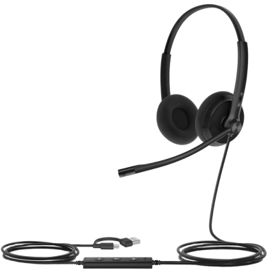 [UH34-LITE-DUAL-TEAMS-USB-C/A] Diadema Cableada Yealink UH34 Lite Dual USB-C/A con Almohadillas de Espuma y Certificación Microsoft Teams / UC