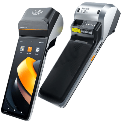 Terminal Móvil Inteligente SUNMI V3 / Pantalla HD+ 6.75 / Procesador Qualcomm Hexa-Core / Impresora Térmica 58 mm / Escáner Láser 2D / NFC SoftPOS / 3GB RAM + 32GB Almacenamiento / Android 13 / 4G LTE / Wi-Fi Dual Band /