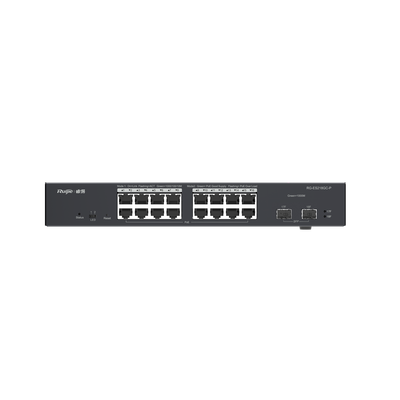[RG-ES218GC-P] Switch L2 Administrable PoE con 16 Puertos Gigabit PoE 802.3 AF/AT + 2 SFP para fibra 1Gb, Gestión Gratuita Desde la Nube, 240 Watts