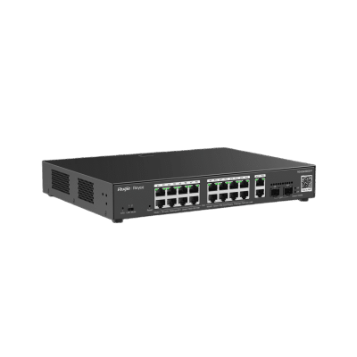 [RG-ES220GS-P] Switch L2 Administrable PoE con 16 puertos Gigabit PoE 802.3af/at + 2 SFP para fibra 1Gb, gestión gratuita desde la nube, 240w