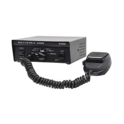 [X100A] Sirena Vehicular de 100W de Potencia, Con Switch Giratorio de 6 posiciones y Micrófono Integrado de Uso Rudo