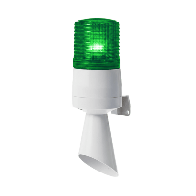 [S60ADL-110-G] Luz LED con patrones de destello fijo y destellante con buzzer incorporado de alto volumen Máx. 95 dB color Verde 110 VCA