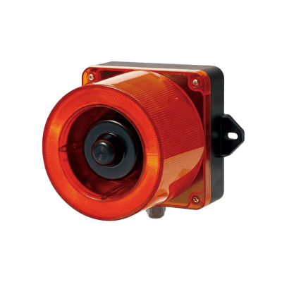 Combinacion de baliza LED color Rojo y sirena electrónica de 31 tonos resistente a la intemperie de volumen máx. 123 dB a 12-24 VCD