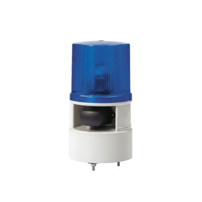 Luz de advertencia color Azul con sirena incorporada con 5 tonos máx. 105 dB en 110-220 VCA