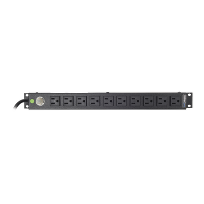 [HTCM-1U-10C] Multicontacto Horizontal (PDU) de 10 Contactos (NEMA 5-15R) Rack 19 1UR. Voltaje Entrada/Salida: 120Vca/15A