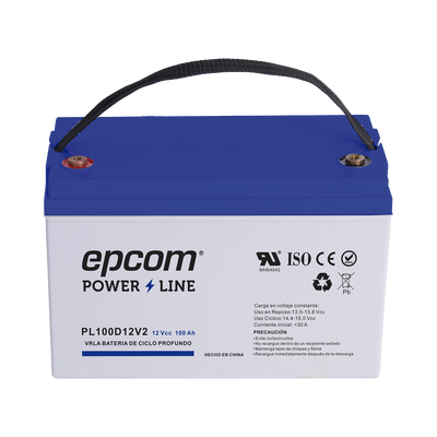 [PL100D12V2] Batería de respaldo 12 V 100 Ah AGM | Certificada UL94-HB Retardo a la flama básica | Ciclo profundo | Para uso en aplicaciones fotovoltaicas y de emergencia | Terminales T4