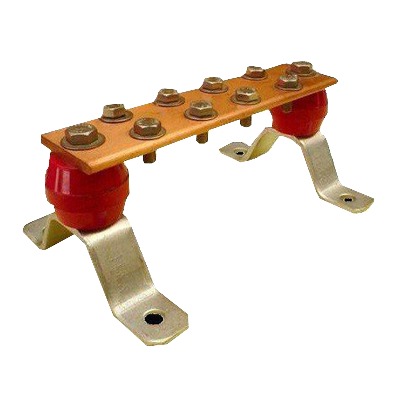 [TG-BUS-G10] Barra para Unión de Cobre con Capacidad de 1000A, medidas 7-7/8 x 2 x 1/4 in., con Aisladores (Sin Gabinete)