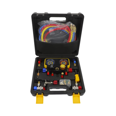 Manómetro de 4 vías con Accesorios para Gas refrigerante R410A/ R32/ R134A/R22