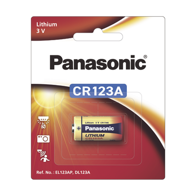 [CR123APA/1B] Batería de litio PANASONIC / 3 Vcc /1,550 mAh / Aplicación en transmisores de alarma inalámbricos/ Con empaque
