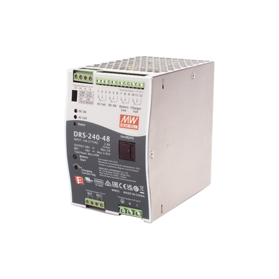[DRS24048] Fuente de Poder Industrial de 240W con Cargador de Baterías, salida 48Vcc, 5A, para montaje Riel Din