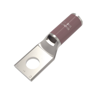 Zapata Terminal de Compresión de Cobre Electrolítico Estañado de Cañón Corto para Tornillo de 1/2 y Calibre 2 AWG.
