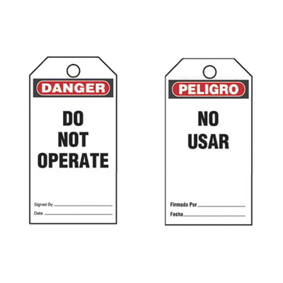 Paquete de 25 Etiquetas de Seguridad, Con Texto Peligro, No Usar, de 76 x 146 mm, Color Negro Sobre Blanco
