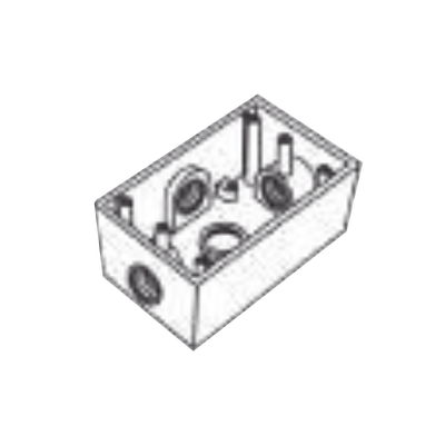 Caja Rectangular de 3/4 (19.05 mm ) con 4 bocas a prueba de intemperie.