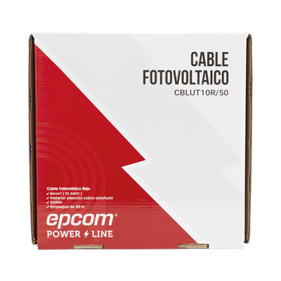 Cable Fotovoltaico Rojo / Cobre Estañado / 6 mm² (10 AWG) / 2000V / Rollo 50m / UL 4703 y TUV
