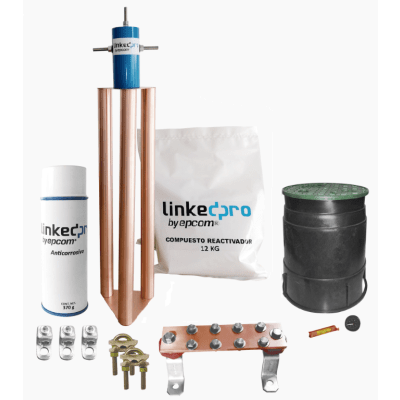 [LPGROUND200AKIT] Kit Puesta a Tierra 200A / Electrodo Cobre Electrolítico / Diseño Delta / Filtro Equipotencial / Compuesto 12 kg / Barra Unión + Conectores + Registro