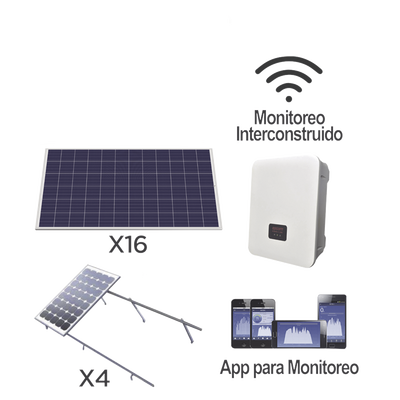 Kit solar para interconexión de 5 KW de potencia, 220 Vca con inversor cadena y paneles policristalinos.