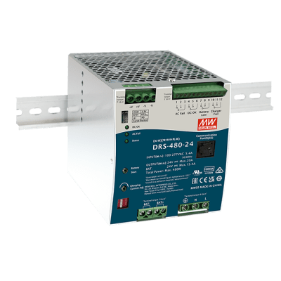 [DRS48024] Fuente de Poder Industrial de 480W con Cargador de Baterías, salida 24Vcc, 20A, para montaje Riel Din