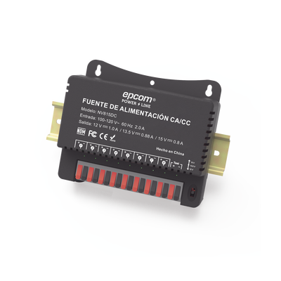 [NV-815-DC] Fuente de Poder / Para 8 Cámaras / Ajustables a 12 o 13.5 o 15 Vcc / 8 Amperes / Instalación en Pared.