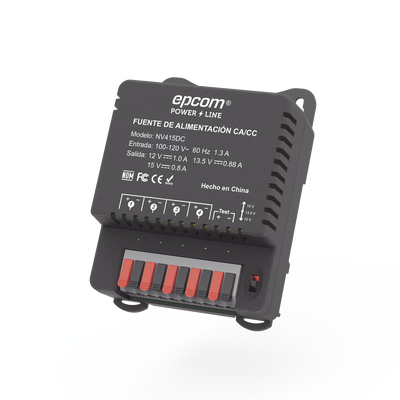 [NV-415-DC] Fuente de Poder / Para 4 Cámaras / Ajustables a 12 o 13.5 o 15 Vcc / 4 Amperes / Instalación en Pared.