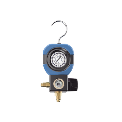 Manifold de Refrigeración AM1V 1 Válvula / Escala Compatible R22 R32/R410A R404A R407C / Interfaz 1/4 SAE / Diámetro 90 mm / Rango de Presión -30 inHg - 500 psi / Diseño Integrado Resistente a Impactos