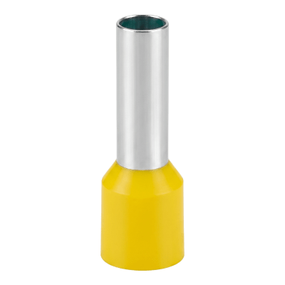 Conector Ferrule | 10AWG | 6mm² | Conductor Latón Estañado | Aislamiento PVC Amarillo | 25 Piezas por Bolsa