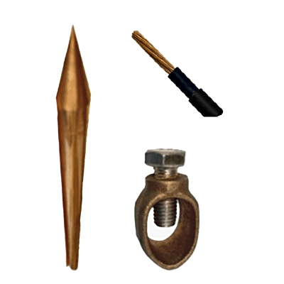 Kit Básico para Tierra Física con Varilla de 5/8 de 1.5 m de Largo, Opresor y 10 Metros de Cable Negro 6 Awg.