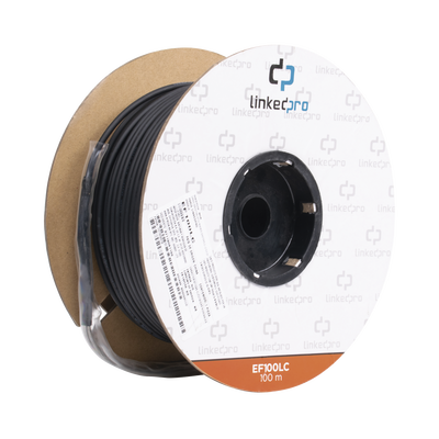 [EF-100-LC] Carrete de Fibra Óptica Monomodo con Conectores LC-LC Duplex, Reforzada con Kevlar, de 100 Metros (328.08 Pies), Para Instalaciones Subterráneas por Tubería