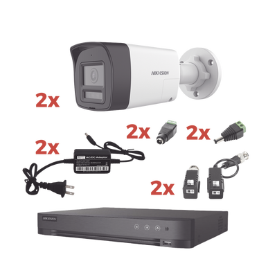 [KH-1080P-2B-TWA] Kit Audio Bidireccional TurboHD 1080p / DVR 4 Canales / 2 Cámaras Bala (Exterior) con Bocina y Microfóno Integrado / 2 Fuentes de Poder / Accesorios