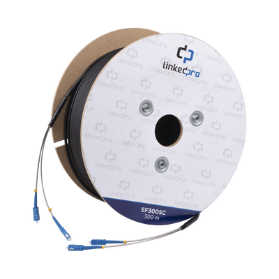 [EF-300-SC] Carrete de Fibra Óptica Monomodo con Conectores SC-SC Duplex, Reforzada con Kevlar, de 300 Metros (984.25 Pies), Para Instalaciones Subterráneas por Tubería